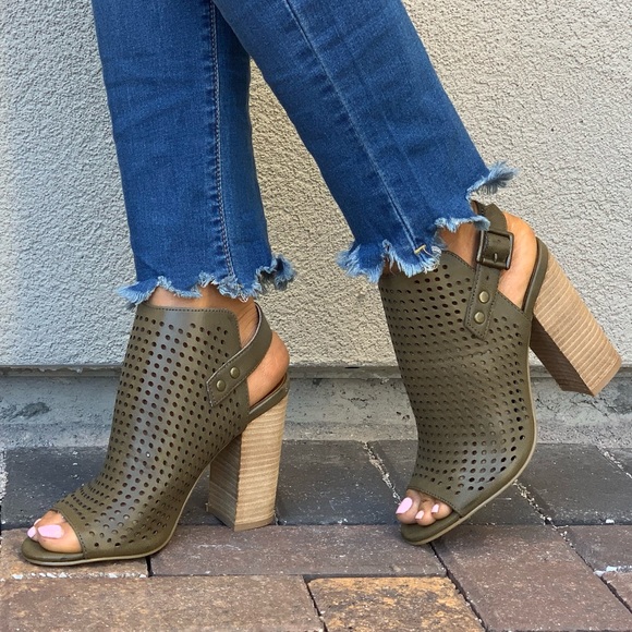 Buckle Shoes - NIB Army Green Perforated Peep Toe Ankle Bootie